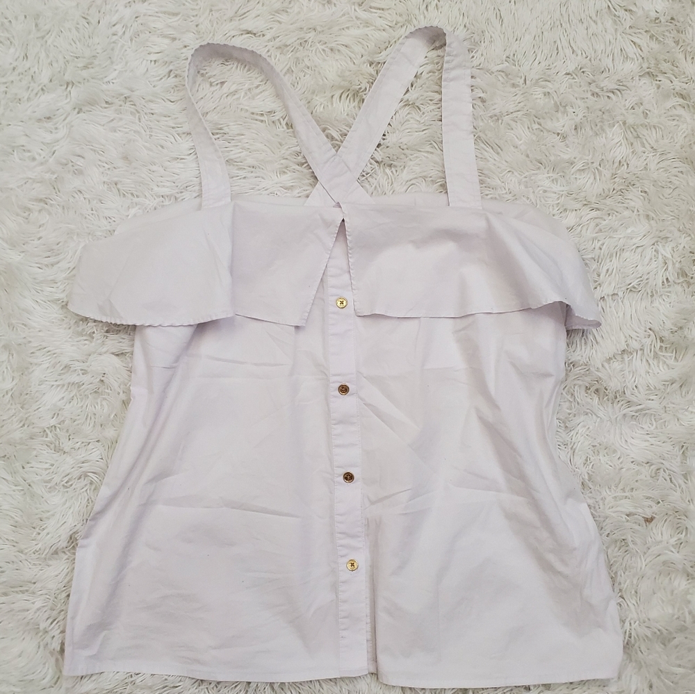 NEW Michael Kors white Ruffle button down Top